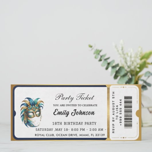 Modern gold party ticket invitations  招待状 (スタンド正面)