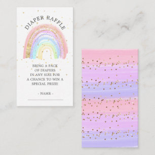 Modern Gold Pink Rainbow Baby Diaper Raffle エンクロージャーカード