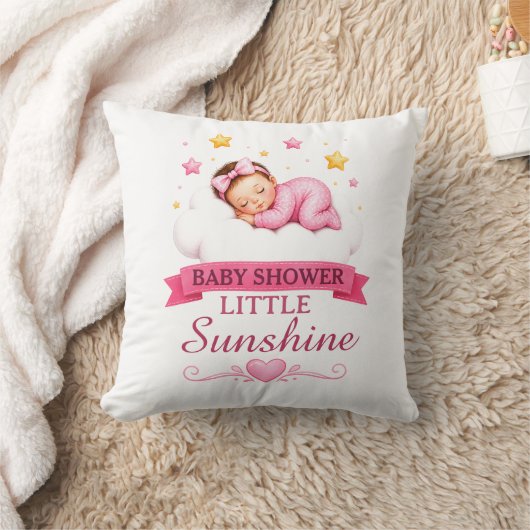 Modern Gold Pink Stars Little Sunshine Baby Shower クッション (ブランケット)