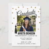 Modern Gold Polka Dot Graduation Party Photo  招待状 (正面)