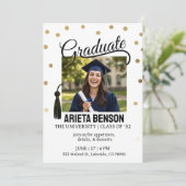 Modern Gold Polka Dot Graduation Party Photo  招待状 (スタンド正面)