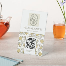 Modern Gold QR Code Pedestal Sign 台座サイン