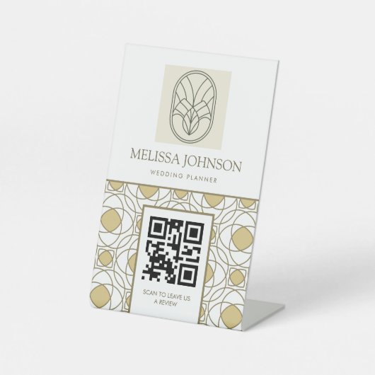 Modern Gold QR Code Pedestal Sign 台座サイン (正面)