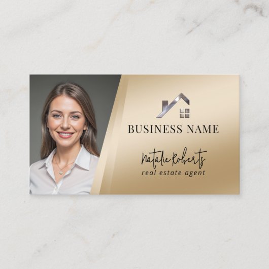 Modern Gold Real Estate Custom Logo Realtor Photo 名刺 (正面)