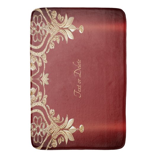 Modern Gold Red Floral Bath Mat バスマット (正面縦)