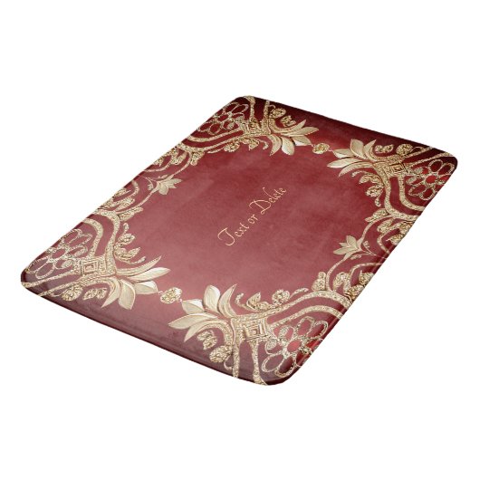 Modern Gold Red Floral Bath Mat バスマット (アングル)