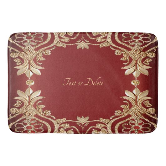 Modern Gold Red Floral Bath Mat バスマット (正面)