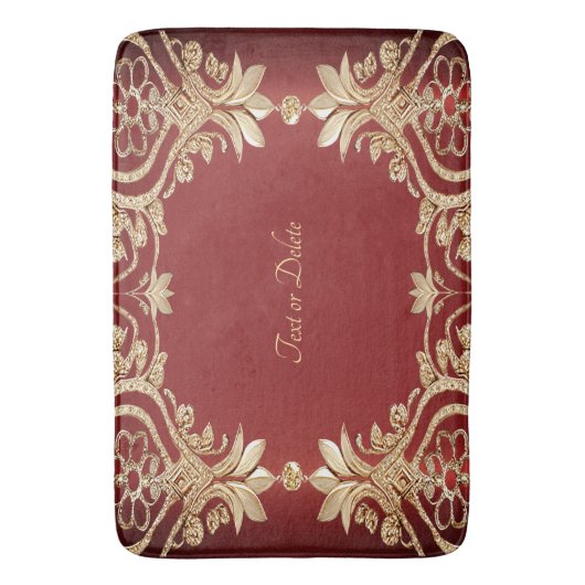 Modern Gold Red Floral Bath Mat バスマット (正面縦)