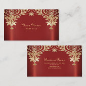 Modern Gold Red Floral Business Card 名刺 (正面/裏面)