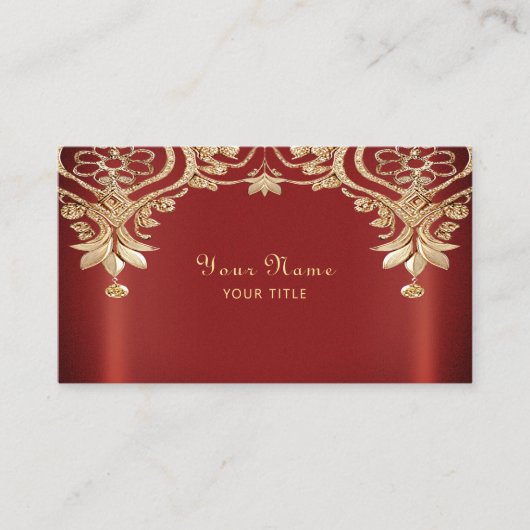 Modern Gold Red Floral Business Card 名刺 (正面)