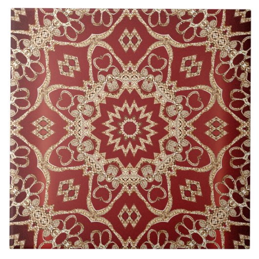 Modern Gold Red Floral Ceramic Tile タイル (正面)