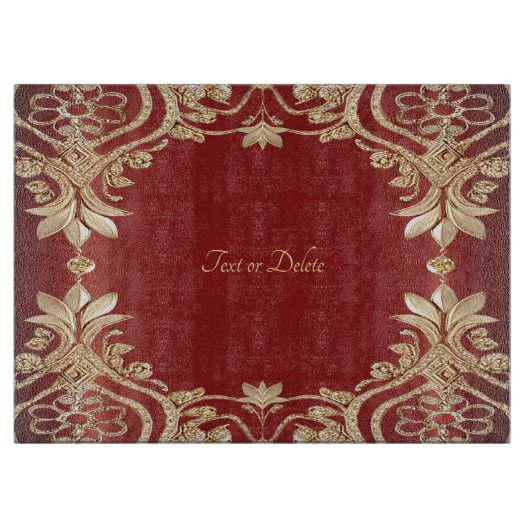 Modern Gold Red Floral Cutting Board カッティングボード (正面)