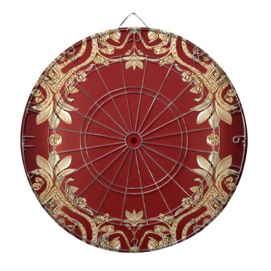 Modern Gold Red Floral Dartboard ダーツボード (正面)