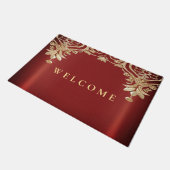 Modern Gold Red Floral Doormat ドアマット (アングル)