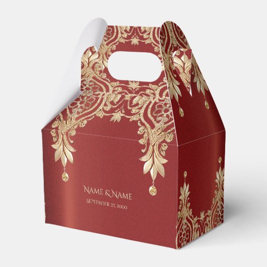 Modern Gold Red Floral Favor Box フェイバーボックス (正面サイド)