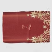 Modern Gold Red Floral Golf Towel ゴルフタオル (横)