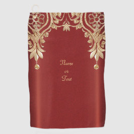 Modern Gold Red Floral Golf Towel ゴルフタオル