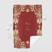 Modern Gold Red Floral Golf Towel ゴルフタオル (インサイチュ)
