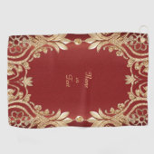 Modern Gold Red Floral Golf Towel ゴルフタオル (横)
