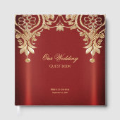Modern Gold Red Floral Guest Book ゲストブック (正面)