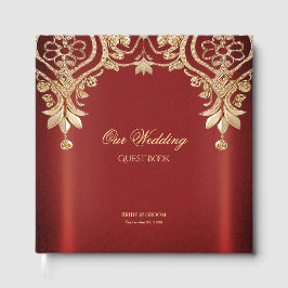 Modern Gold Red Floral Guest Book ゲストブック