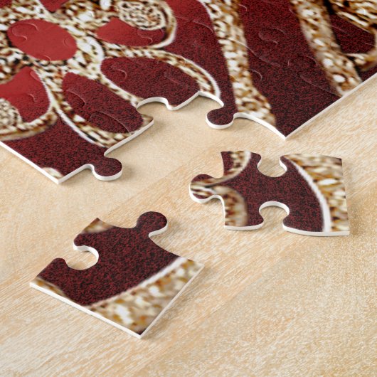 Modern Gold Red Floral Jigsaw Puzzle ジグソーパズル (側面)