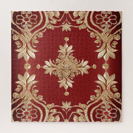Modern Gold Red Floral Jigsaw Puzzle ジグソーパズル (縦)