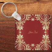 Modern Gold Red Floral Keychain キーホルダー (正面)
