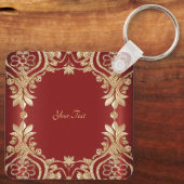 Modern Gold Red Floral Keychain キーホルダー (裏面)