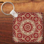 Modern Gold Red Floral Keychain キーホルダー (正面)
