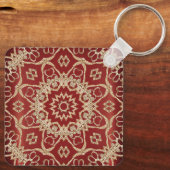 Modern Gold Red Floral Keychain キーホルダー (裏面)