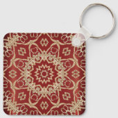 Modern Gold Red Floral Keychain キーホルダー (裏面)