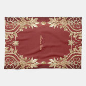 Modern Gold Red Floral Kitchen Towels キッチンタオル (横)