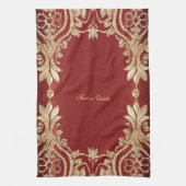 Modern Gold Red Floral Kitchen Towels キッチンタオル (縦)