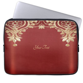 Modern Gold Red Floral Laptop Sleeve ラップトップスリーブ