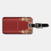 Modern Gold Red Floral Luggage Tag ラゲッジタグ (正面横)