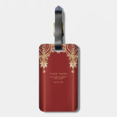 Modern Gold Red Floral Luggage Tag ラゲッジタグ (裏面縦)