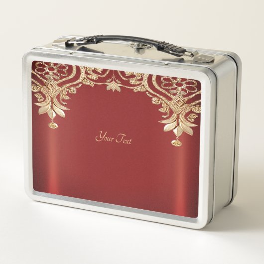 Modern Gold Red Floral Lunchbox メタルランチボックス (裏面)