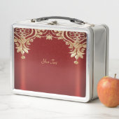 Modern Gold Red Floral Lunchbox メタルランチボックス (インサイチュ)