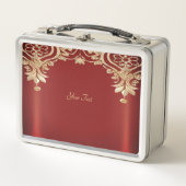 Modern Gold Red Floral Lunchbox メタルランチボックス (正面)