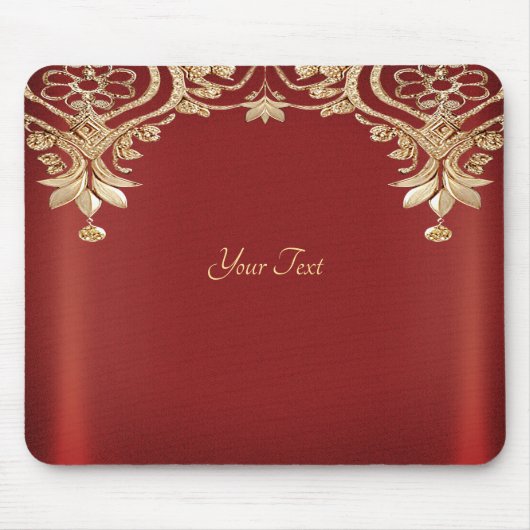 Modern Gold Red Floral Mousepad マウスパッド (正面)
