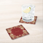 Modern Gold Red Floral Paper Coaster スクエアペーパーコースター (インサイチュ)