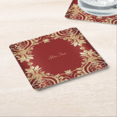 Modern Gold Red Floral Paper Coaster スクエアペーパーコースター (アングル)