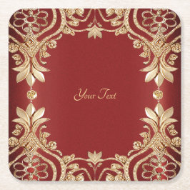 Modern Gold Red Floral Paper Coaster スクエアペーパーコースター