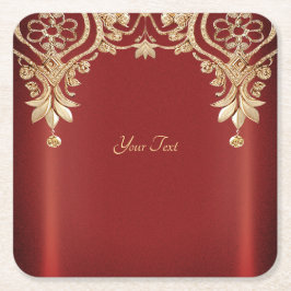 Modern Gold Red Floral Paper Coaster スクエアペーパーコースター