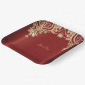 Modern Gold Red Floral Paper Plate ペーパープレート (傾斜あり)
