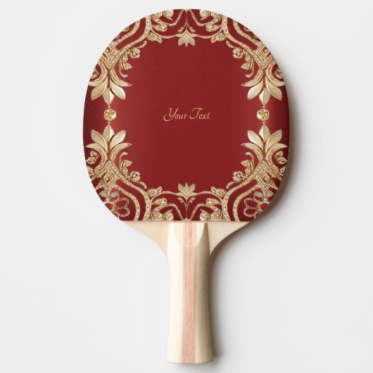 Modern Gold Red Floral Ping Pong Paddle 卓球ラケット (正面)