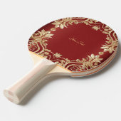 Modern Gold Red Floral Ping Pong Paddle 卓球ラケット (正面アングル)