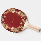 Modern Gold Red Floral Ping Pong Paddle 卓球ラケット (横)