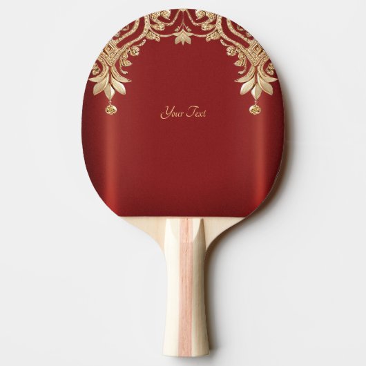Modern Gold Red Floral Ping Pong Paddle 卓球ラケット (裏面)